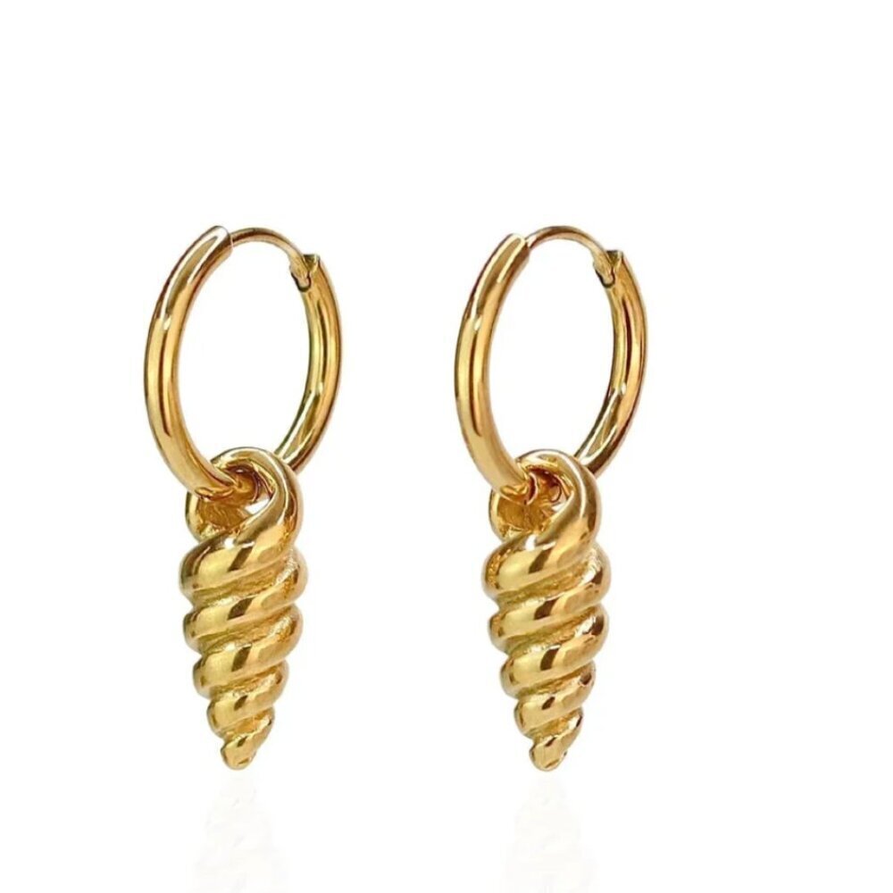 Gold Stainless Steel Spiral Seashell Hoop Earrings – Beach Boho Style